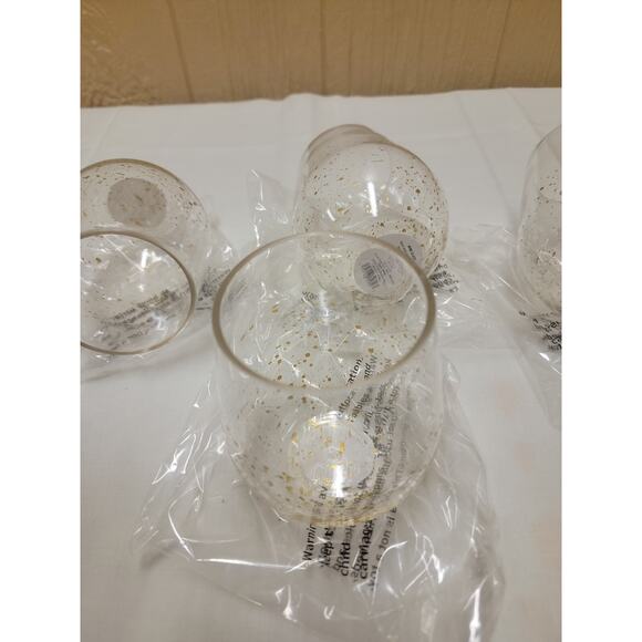Set of 4 Stemless Wine Glass Tumbler Clear Plastic Gold Speckle - Picture 6 of 6